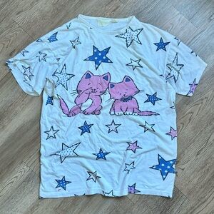 Cute Cat & Star Graphic T-Shirt / Pyjama Top